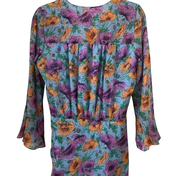 Veronica Beard Silk Sean Ruched Floral Mini Dress In Lake Blue Multi Size 0 - Picture 6 of 16